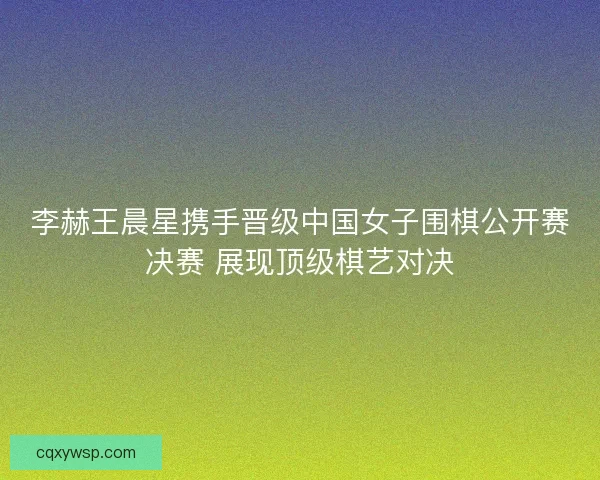 李赫王晨星携手晋级中国女子围棋公开赛决赛 展现顶级棋艺对决